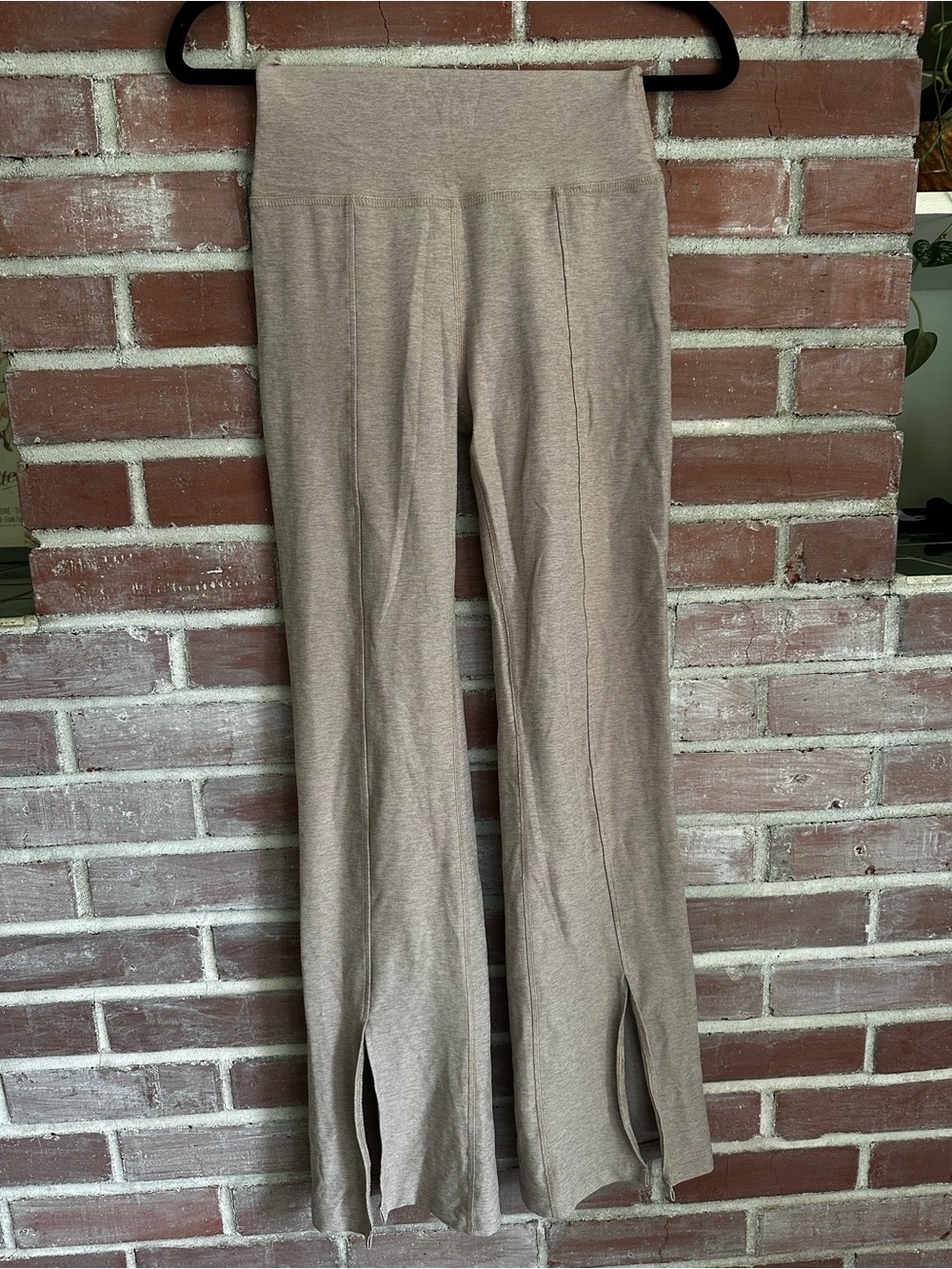 Beyond Yoga Taupe Boot‑Cut Split‑Hem Knit Pants